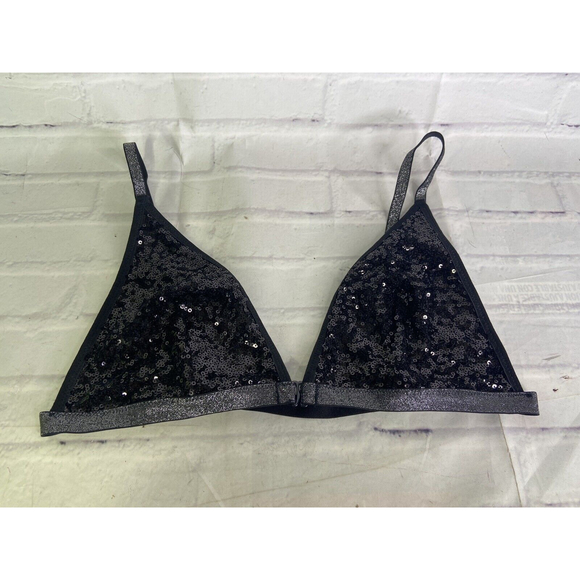 Victoria's Secret Other - Victoria's Secret Front Close Sequin Shimmer Lined Bralette Bra Black Womens XL